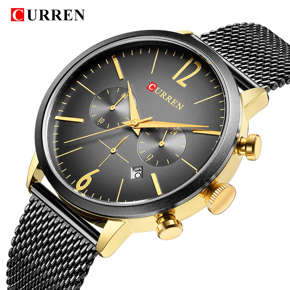 Relogio Masculino Luxury Brand CURREN Sport Chronograph Watches Men Mesh Band Multifunction Waterproof Quartz Watch dropshipping | Наручные