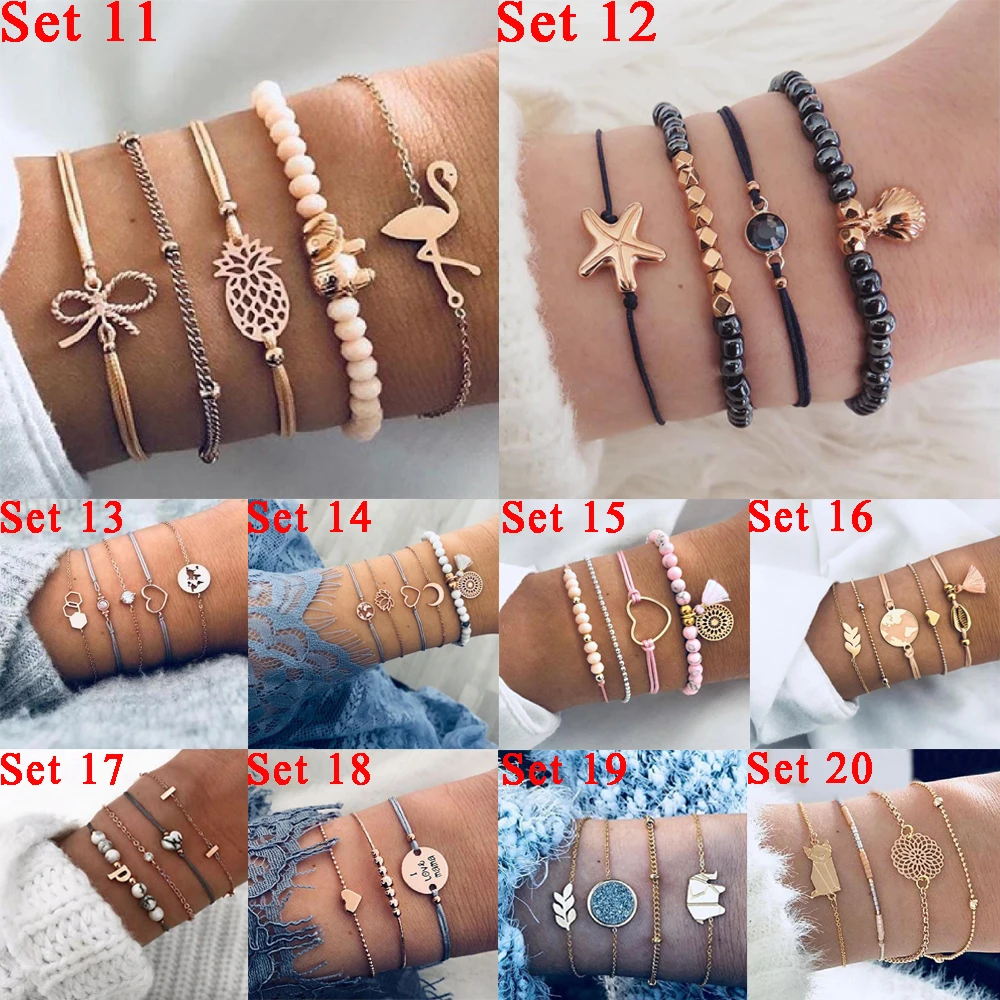 30 стилей сердце ракушка Звезда Луна лук Кристалл бусы браслет наборы Бохо модный