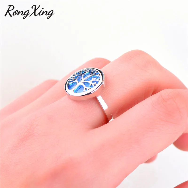 RongXing новый большой круглый камень синий огненный опал дневное дерево кольца для