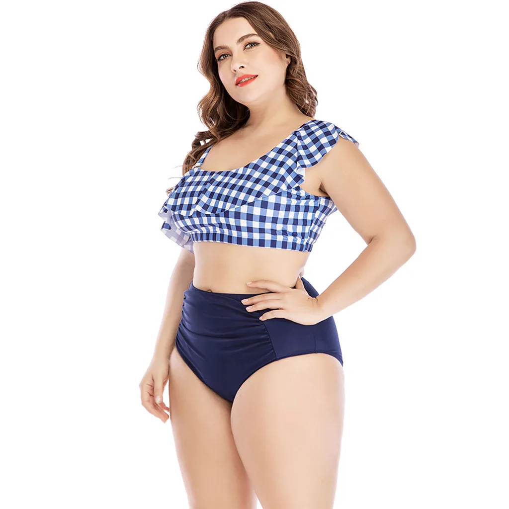 SAGACE бикини из двух частей с принтом в клетку размера плюс купальник на одно плечо