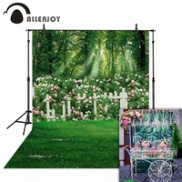 allenjoy spring photography backdrop garden fence flower green grass forest easter background photo studio photocall photophone