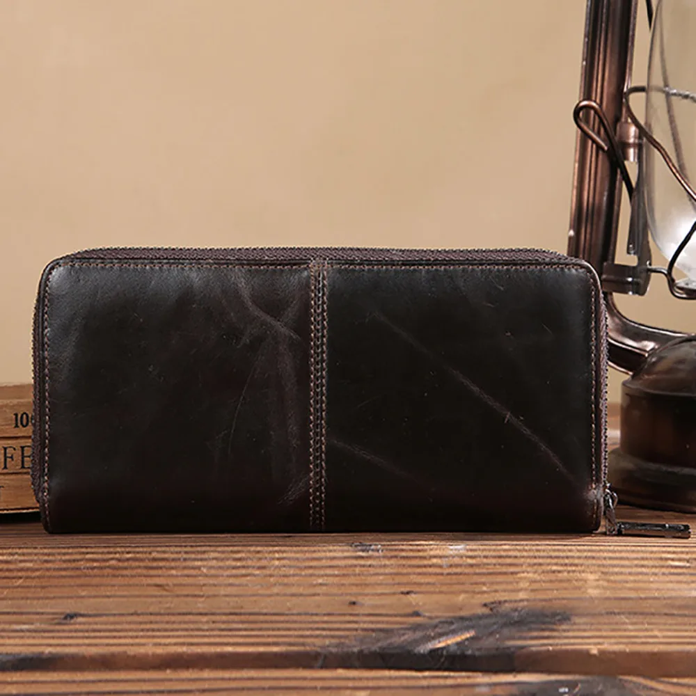 Высококачественный кошелек из воловьей кожи клатч карман ID/Credit на молнии двойные