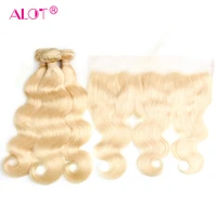 alot 613 peruvian body wave hair bundles with frontal non remy honey blonde human hair bundles with frontal transparent lace