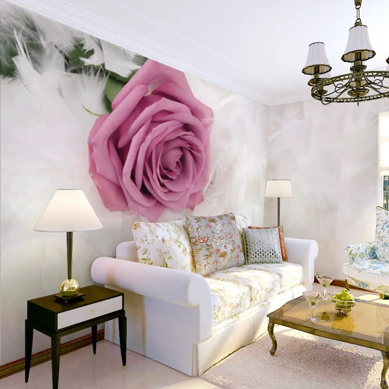 3d Объемные обои для гостиной телевизора бесшовные с розовыми цветами и