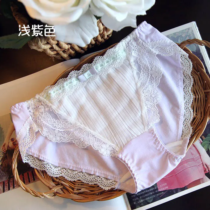 light luxury pleated Japanese cotton underwear fashion lady sweet seamless sexy lace string thong tanga panty underpants | Женская