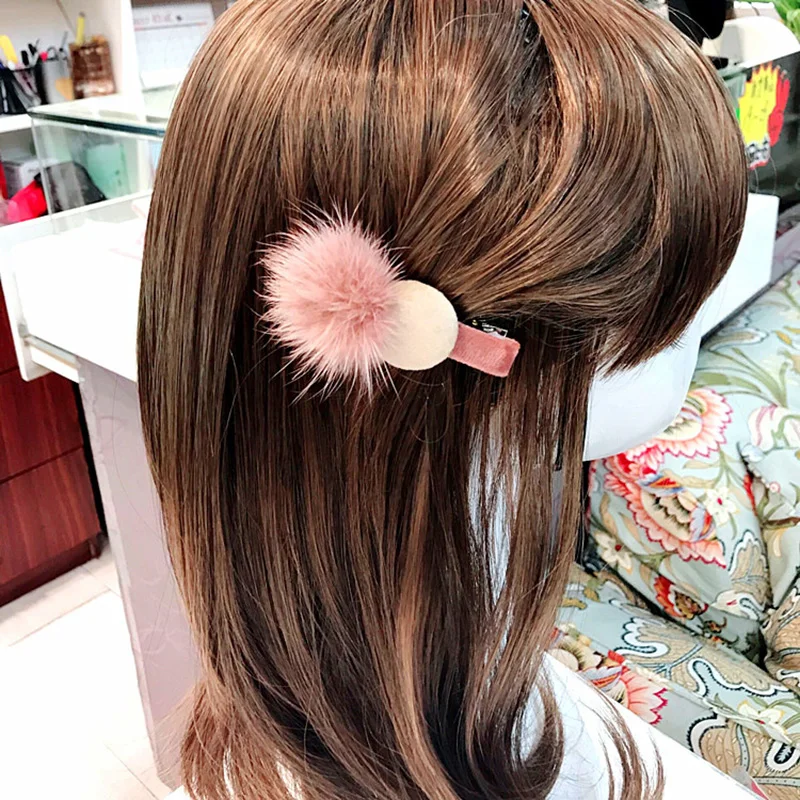 Норковый меховой шарик бархатная круглая заколка для волос модные женские