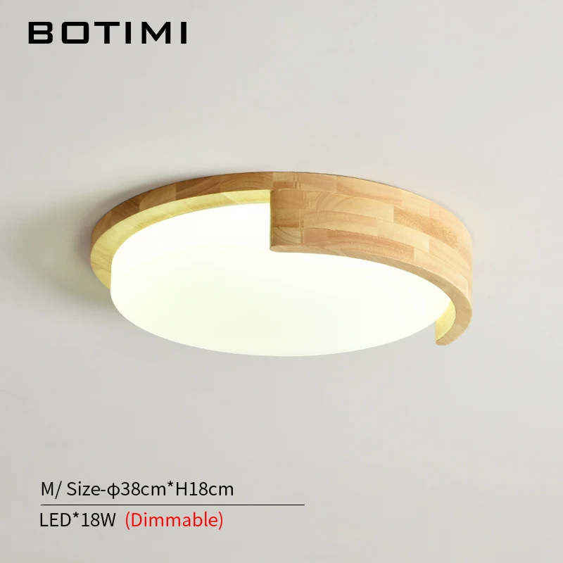 M-Dimmable BOTIMI деревянный 220V светодиодный потолочный светильник с акриловым абажуром для спальни деревянный круглый каркас поверхностного монтажа освещение для комнаты - Цвет корпуса: M-Dimmable