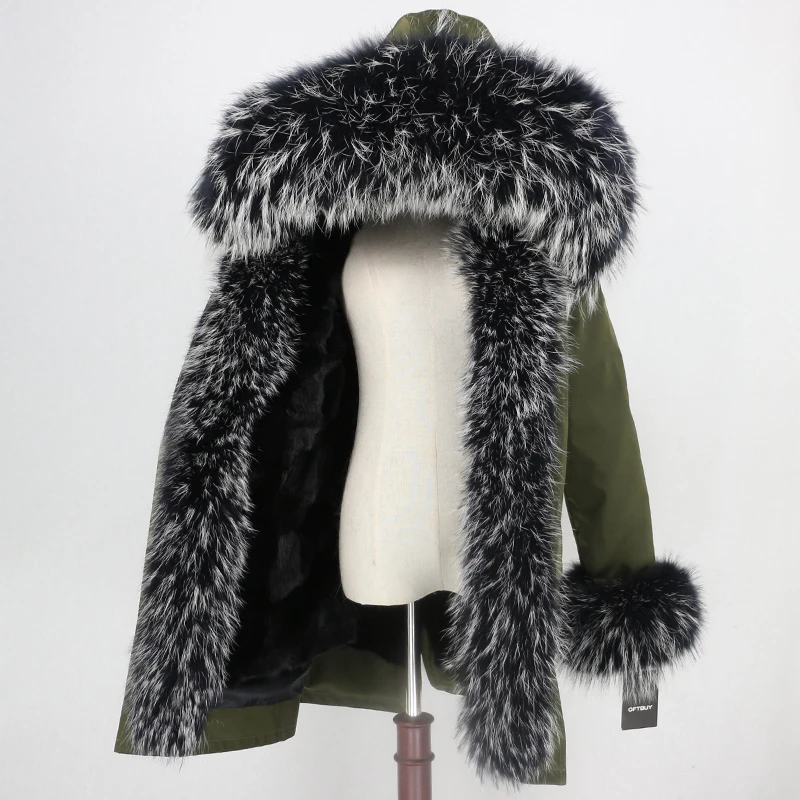 green black black W OFTBUY, водонепроницаемая длинная парка, натуральный мех енота, капюшон, натуральный мех норки, подкладка, пальто, зимняя куртка, женская верхняя одежда, съемная - Цвет: green black black W