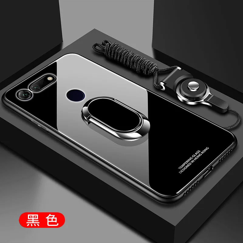Чехол для Huawei Honor V20 жесткое закаленное стекло с подставкой и кольцом магнитная