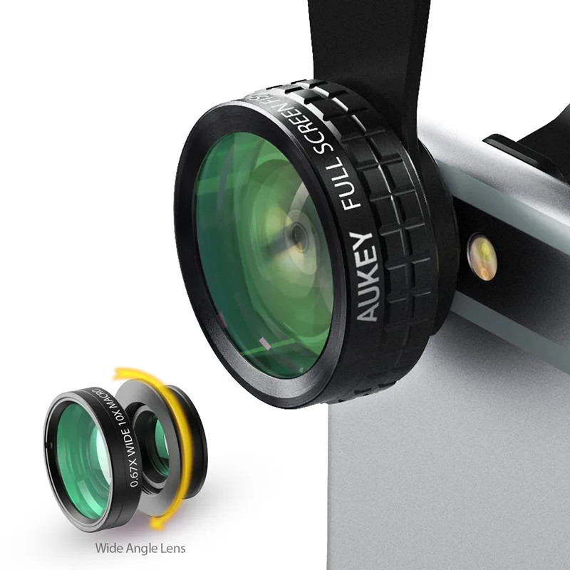 AUKEY Mini Clip on Optic сотовый телефон объектив камеры комплект 110 градусов Рыбий глаз + 180