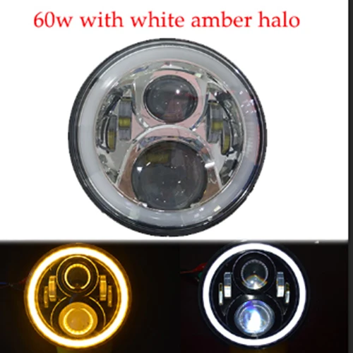 60w halo silver SUP-светильник 7 дюймов светодиодный головной светильник дальнего и ближнего света светодиодный налобный фонарь с ангельским глазом Halo Ring для мотоцикла Harley Touring Softail FLD - Цвет: 60w halo silver