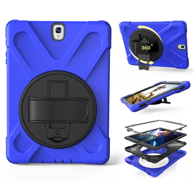 360 Вращающийся чехол для Samsung Galaxy Tab S3 T820 T825 funda детский безопасный силиконовый Жесткий чехол для планшета 9,7 SM-T820 SM-T825 ремешок для рук