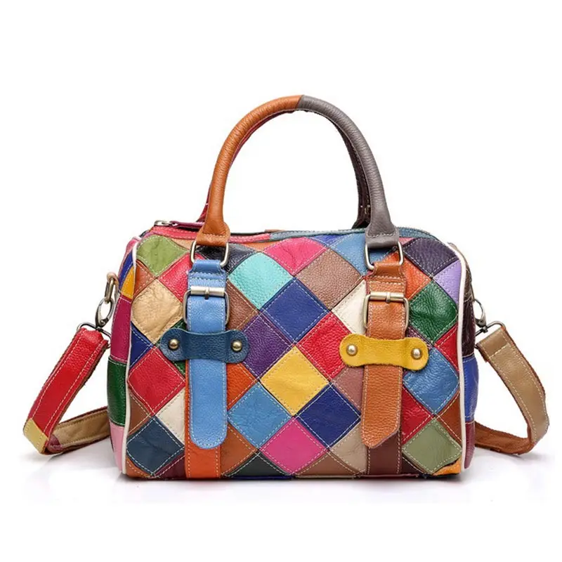 Multicolor ESUFEIR Лоскутная женская сумка из натуральной кожи Boston, модная сумка на плечо, женская сумка из воловьей кожи, женская сумка bolsos sac a основной KJ054 - Цвет: Multicolor