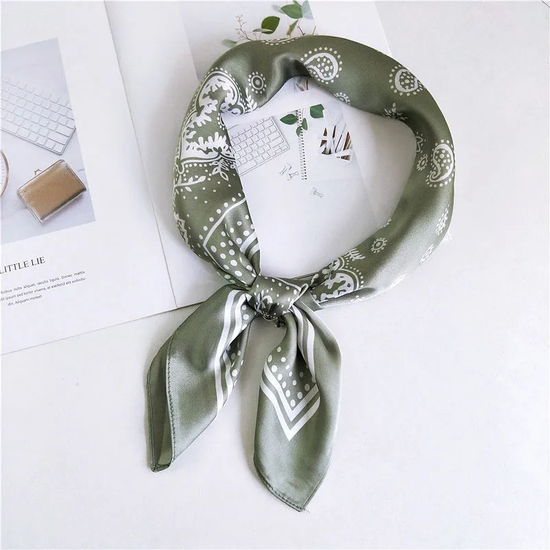 70*70cm Women Summer Vintage Square Silk Feel Satin Scarf Different Styles Skinny Elegant Head Neck Hair Tie Band FJ011 |