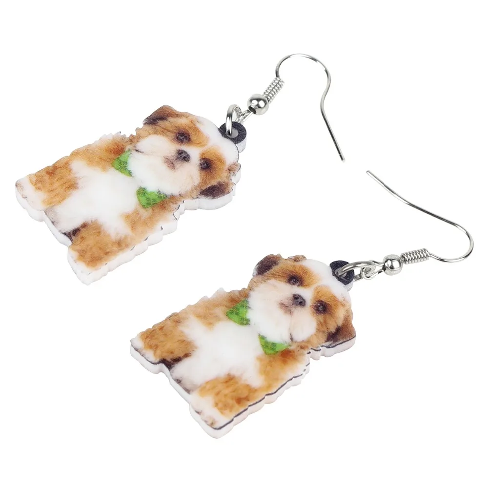 Bonsny акриловые милые пушистые китайские Shih Tzu собака серьги-подвески в форме капли