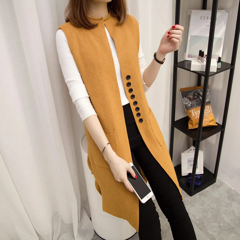 Для женщин модные элегантные леди карман пальто без рукавов Вязаные Жилеты для