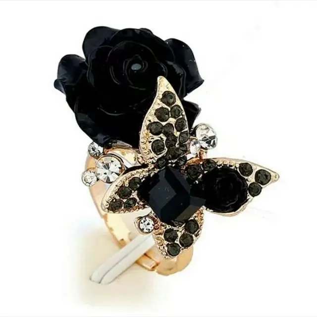 Кольцо в этническом стиле женское украшение ретро с розой бабочкой богемном из