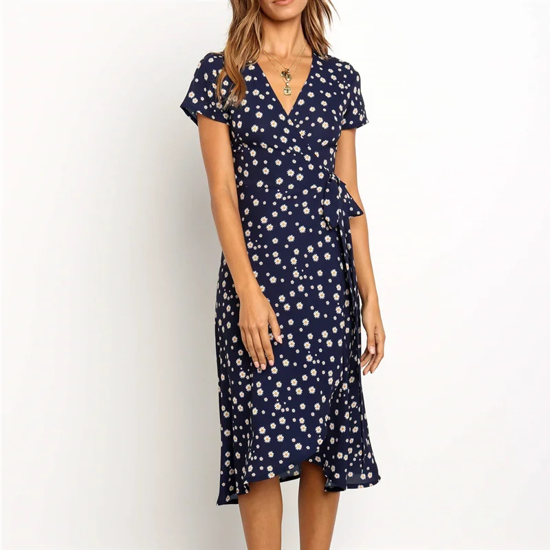 Женское пляжное платье с v образным вырезом RANLEGE летнее асимметричное коротким