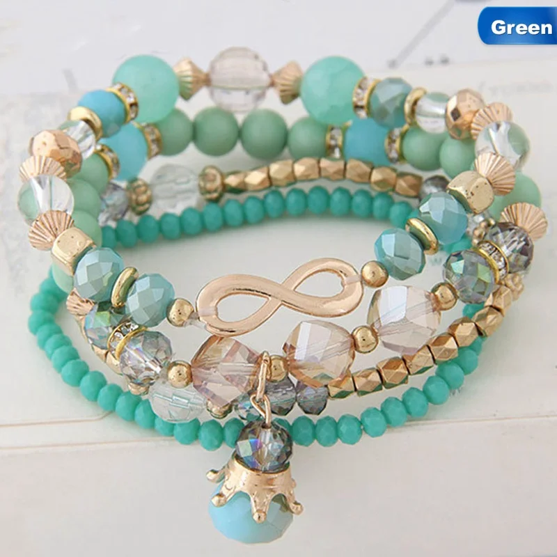 2018 богемные Многослойные браслеты с бусинами из кристаллов и 8 бесконечная