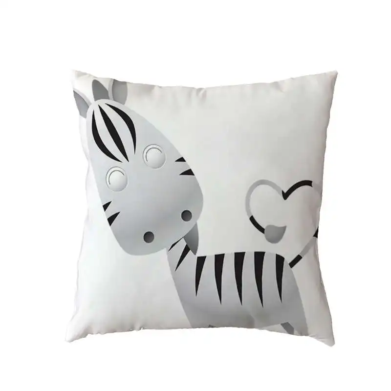 Cartoon Style Black And White Animal Pattern Cushion Set Cute Zebra 45X45Cm Home Sofa Decoration Car Pillowcase | Дом и сад