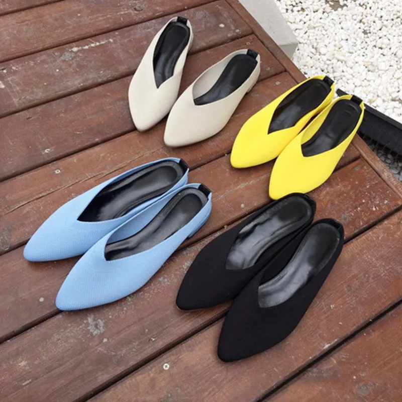 MONMOIRA острый носок Ткачество Flat Для женщин Шлёпанцы V шеи скольжения на Женские