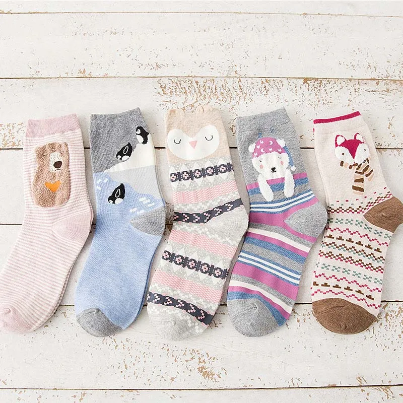 5 пар, женские короткие носки, креативный, милый, мультяшный, животные, женские носки, Осень-зима, удобные, теплые, хлопковые носки, Meias Calcetines - Цвет: C