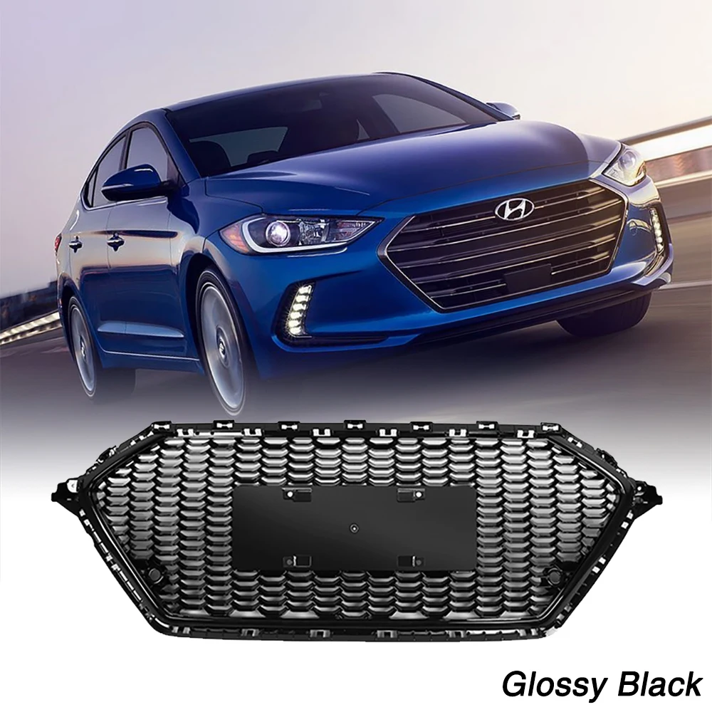 Решетка переднего бампера для hyundai Elantra AD сотовая сетка глянцевая черная хромированная отделка