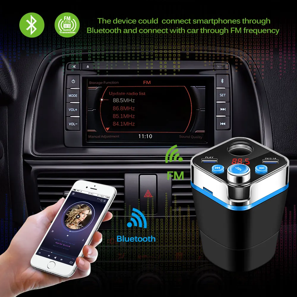 Onever музыкальным проигрывателем Bluetooth FM передатчик модулятор Автомобильный