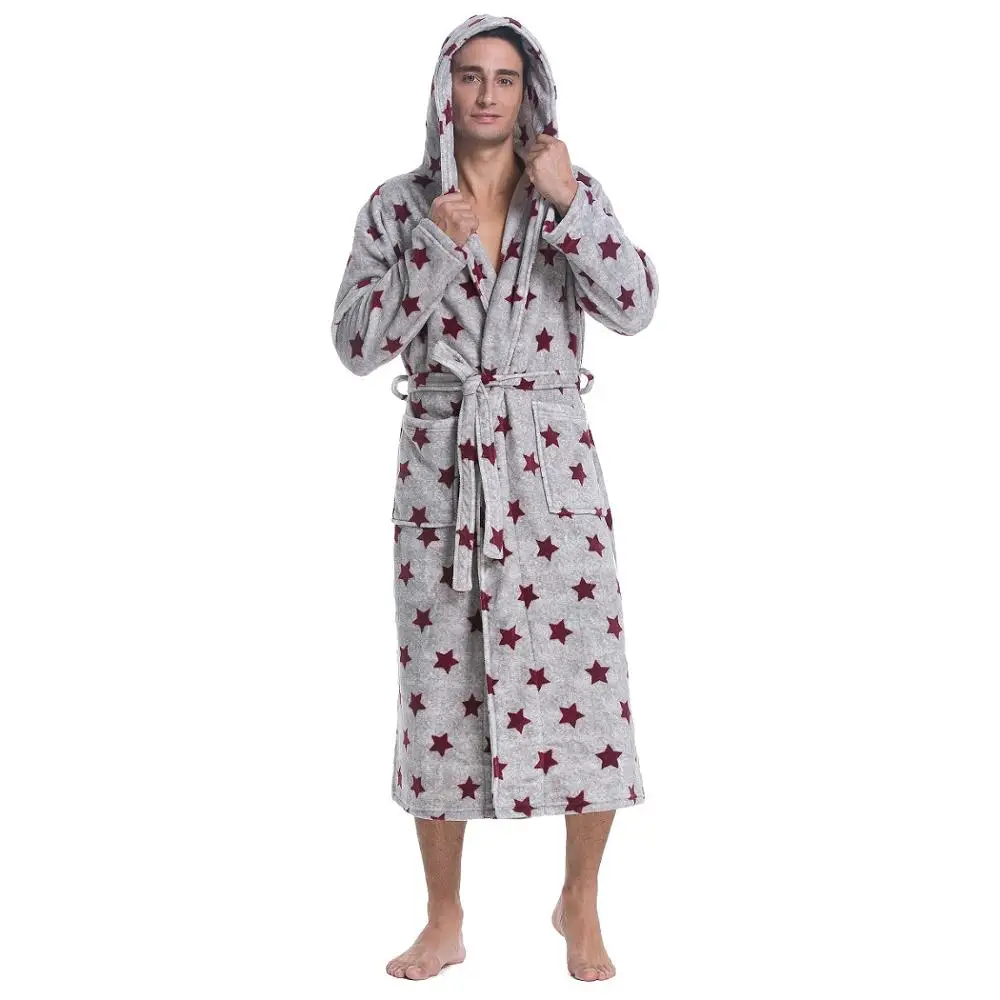 Star Print Lavenderi мужской Халат длинный с капюшоном халат кимоно длинный - Цвет: Star Print