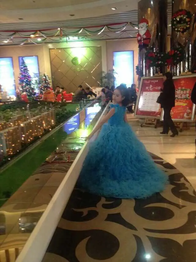 Синий волшебное платье принцессы Детское костюмы с О-образным вырезом длиной до