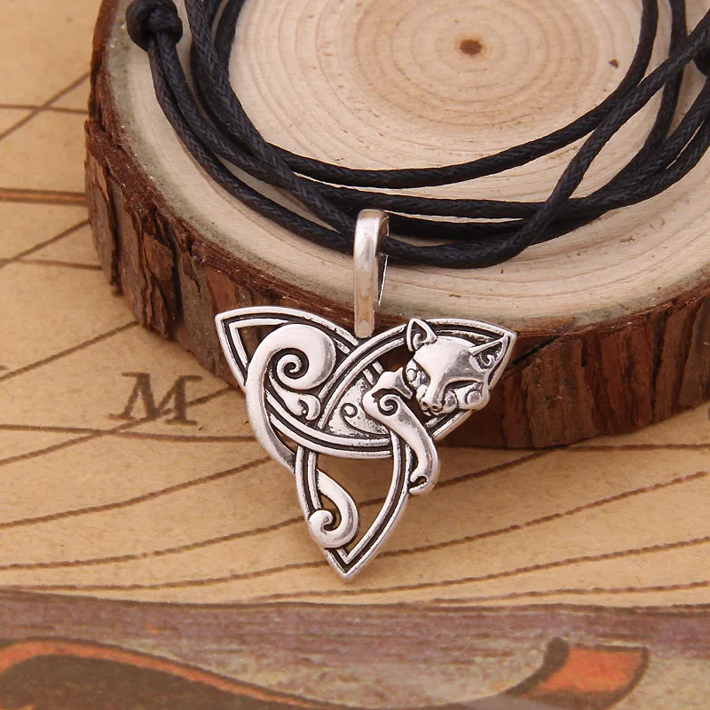 2mm cotton chain Прямая ювелирные изделия в стиле викингов лиса Triquetra Fenrir животное подростковый волк ожерелье ирландские кельтские узлы КУЛОН АМУЛЕТ ОЖЕРЕЛЬЕ - Окраска металла: 2mm cotton chain