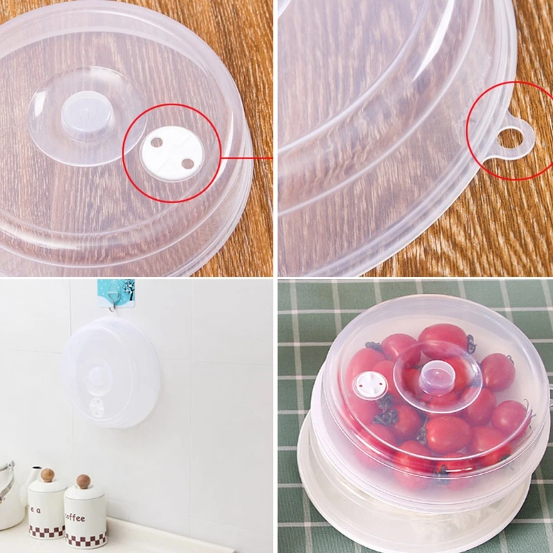 VFGTERTE 1PC Plastic Microwave Plate Cover Clear Steam Vent Splatter Lid Food Dish Kitchen Tools S/L