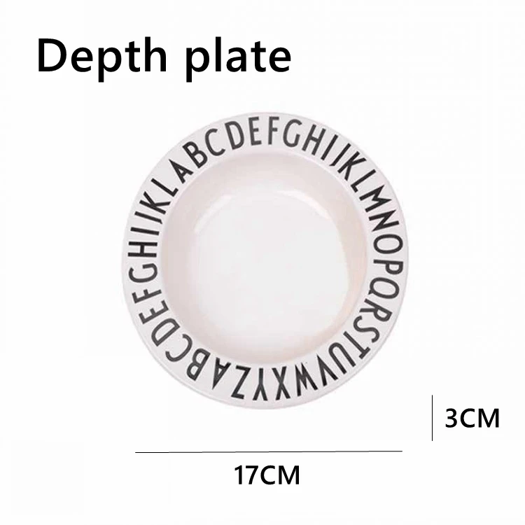 Depth plate Тарелки с буквенным принтом, миски для супа, блюда для еды, спагетти, тарелка для детского питания, салат, паста, десертная тарелка, столовая посуда, домашняя посуда - Цвет: Depth plate