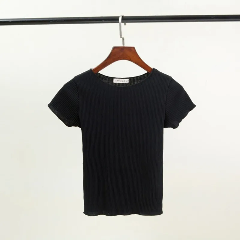 Vintage Wood ears O neck Short sleeve T-shirt 2020 New Woman Slim Fit t shirt tight tee Summer Retro Tops 6 colors | Женская одежда