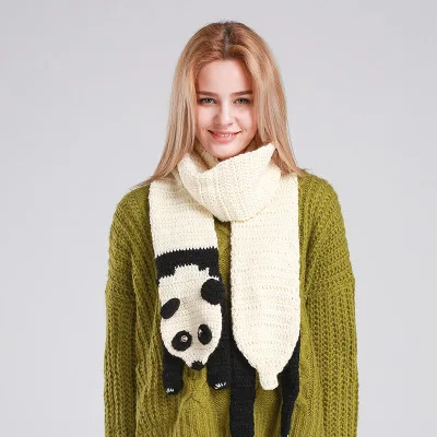 white panda Чистый ручной вязаный шарф с животными Зимний милый мультяшный вязаный кот лиса крокодил шарф с пандой для женщин повседневный модный шарф для девочек - Цвет: white panda