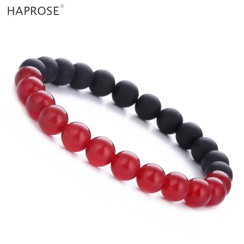 Red and Black Браслет из натурального агата, 8 мм, креативные ювелирные изделия, Женский танцевальный браслет, красный и черный драгоценный камень, скраб, агат, пара браслетов - Цвет камня: Red and Black