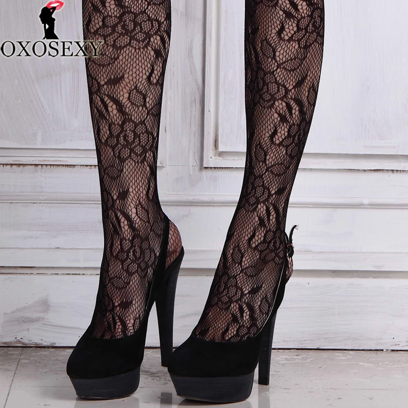 Жаккардовые ажурные колготки женское черное нижнее белье Чулки с открытой