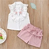 SHEIN/детская блузка с вышивкой и рюшами для маленьких девочек и шорты; милые комплекты; коллекция года; летняя детская одежда без рукавов с завязками на талии