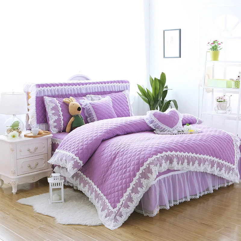 Princess bedding set thicken quilted duvet cover Korean style bed linen 100% cotton freshness skirt | Дом и сад