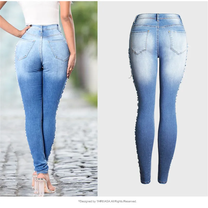 2018 Eyes Plus Size Vintage Ripped Jeans Woman Fashion Elasticity Boyfriend High Waist Hole | Женская одежда