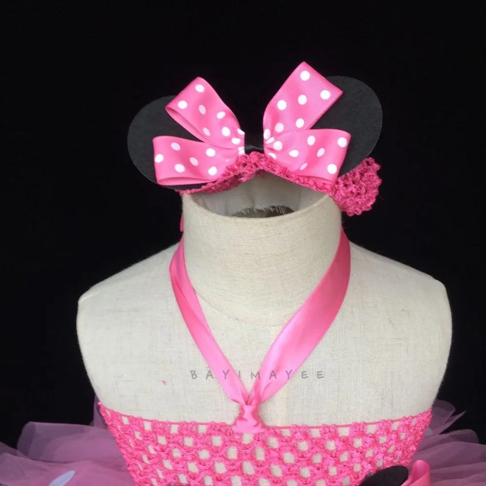 Lovely Baby Pink Tutu Dress 2Layers Crochet Tulle with White Dots and Headband Kids Cosplay Cartoon Party Tutus | Детская одежда и
