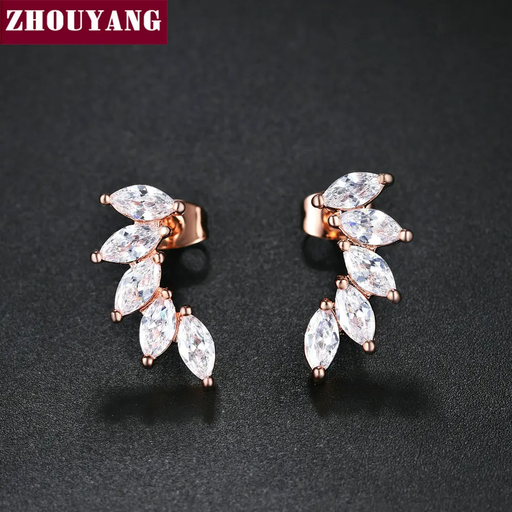 ZHOUYANG серьги-гвоздики для женщин, кубический цирконий, крылья ангела, цвет розового золота/серебра, модные ювелирные изделия KC164 KC165 KC173
