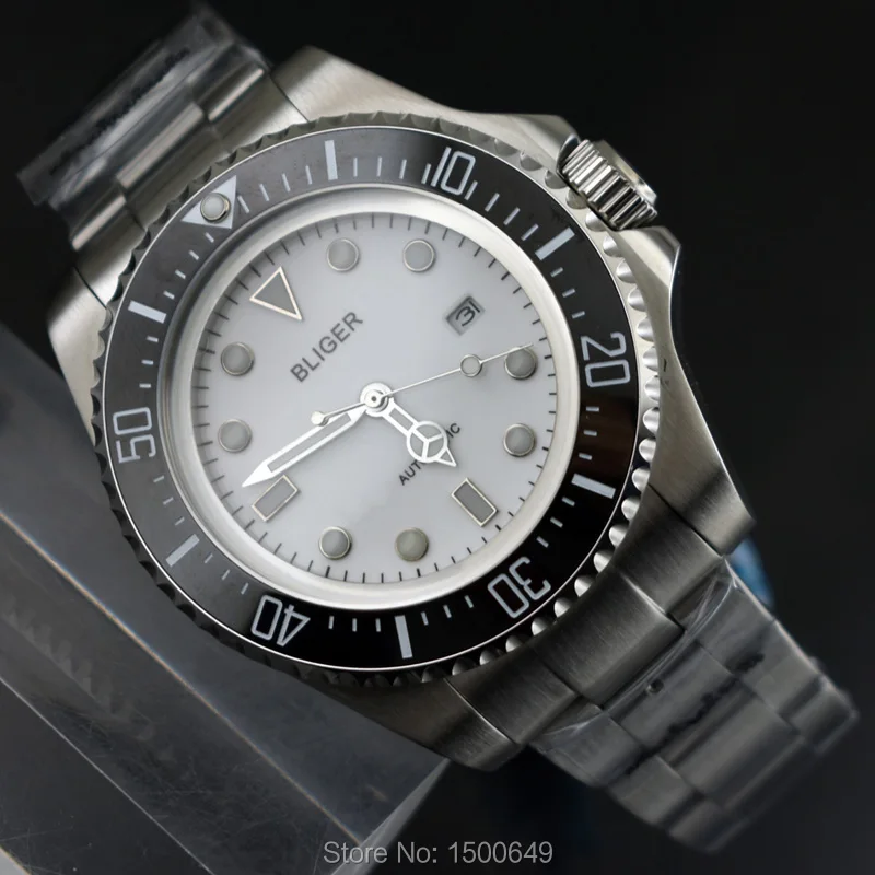 2017 модные 44 мм большие размеры черный керамический ободок светящийся белый