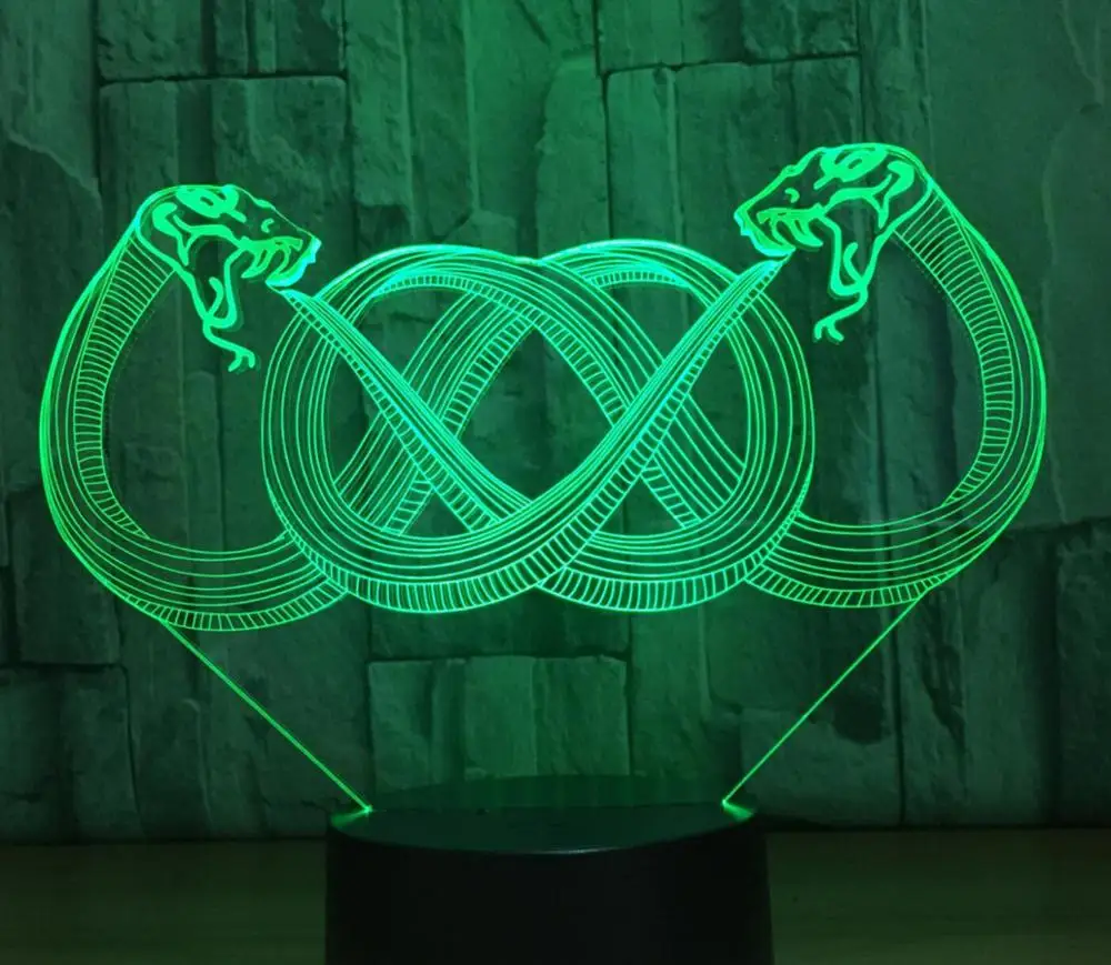 Snake 4 Две змеи спиральные светодиодный 3d-ночник 7 цветов Иллюзия спальня лампа ночник детский подарок на Рождество год Прямая - Испускаемый цвет: Snake 4
