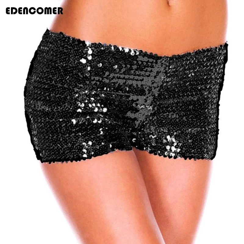 Сексуальные женские шорты с блестками летние однотонные обтягивающие из хлопка