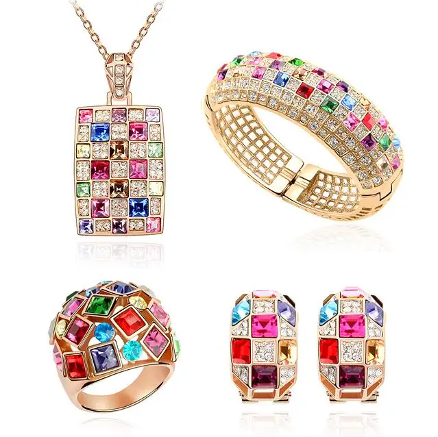 1 Роскошные Кристаллы от Swarovski свадебные комплекты ювелирных изделий свадебное украшенное ожерелье наборы Дубай золотого цвета Ювелирные наборы Рождественский подарок - Окраска металла: 1