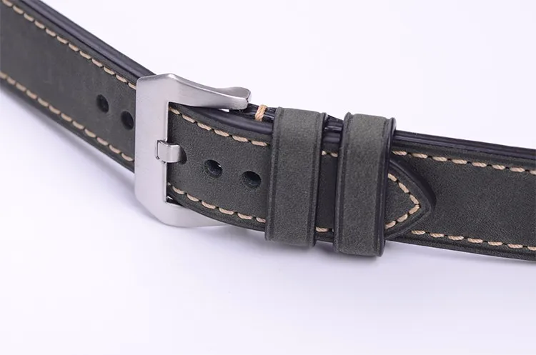 Ремешок ручной работы в стиле ретро из натуральной кожи для часов P Watch 20 мм 22 мм 24 мм 26 мм с серебристыми и черными пряжками из нержавеющей стали