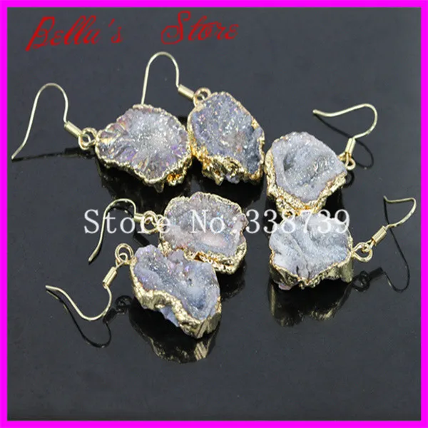 1 пара женские серьги подвески с натуральной друзой|crystal dangle earrings|dangle earringshook earrings |
