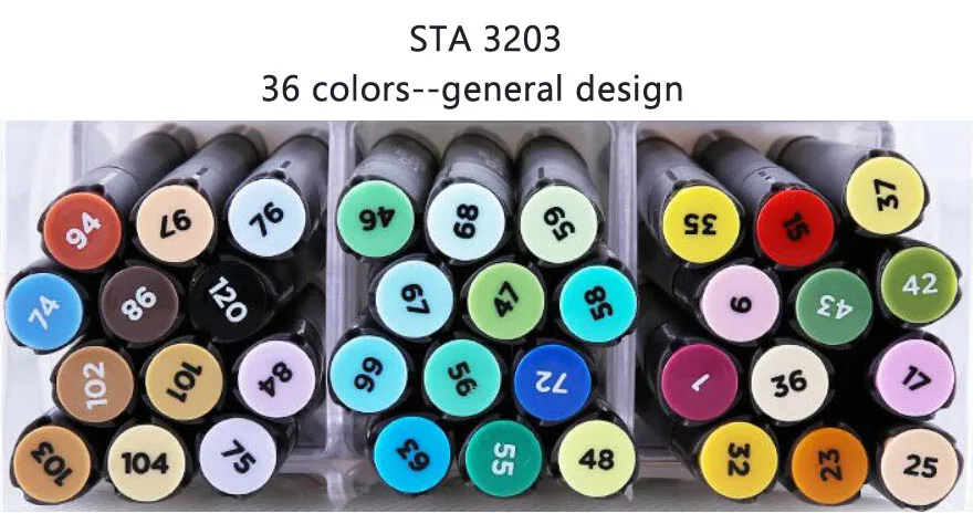 36 Colors STA 3203#60 цветов двойной наконечник художественные маркеры ручки, Перманентный спиртовой набор маркеров для эскизов с чехол идеально подходит для рисования - Цвет: 36 Colors