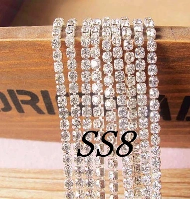 ss8 SS6 SS8 SS10 SS12 SS16 2 м/лот цепочка из прозрачного хрусталя, серебряная основа из прозрачного хрусталя, DIY аксессуары, стразы - Цвет: ss8